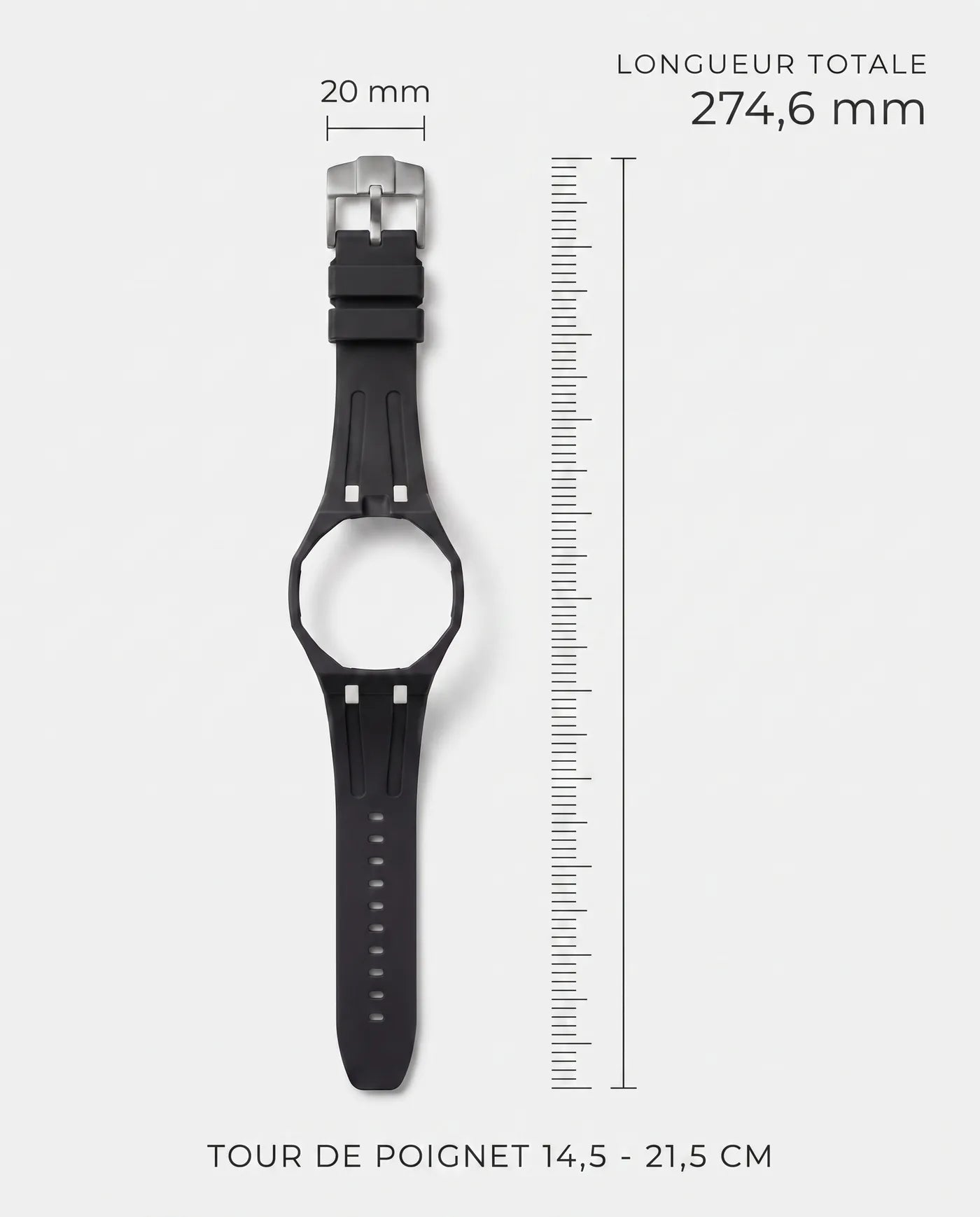 Bracelet Royal Pulse à plat avec sa longueur totale et sa largeur cotées
